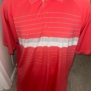 Men’s used Slazenger red white golf polo shirt size L large logo striped short